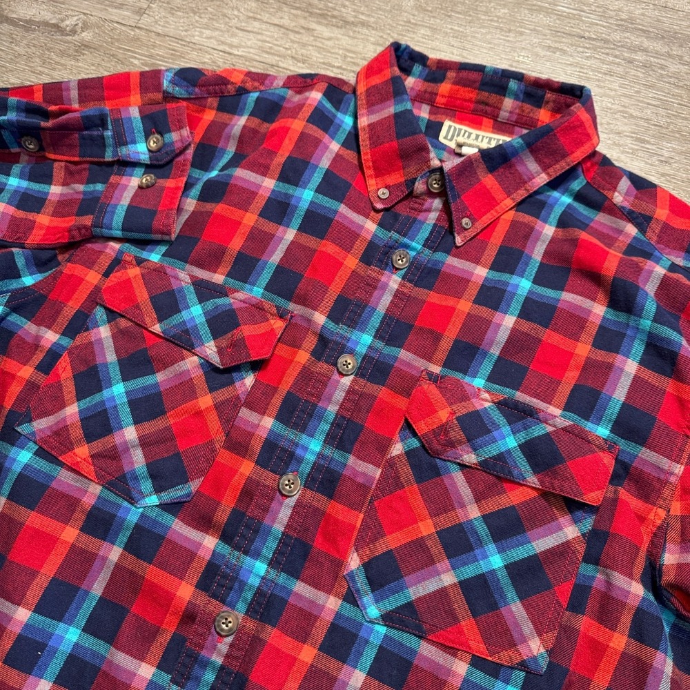 Duluth Trading Co Flannel‎ Shirt Adult XL Blue Red Plaid Button Western Pocket
